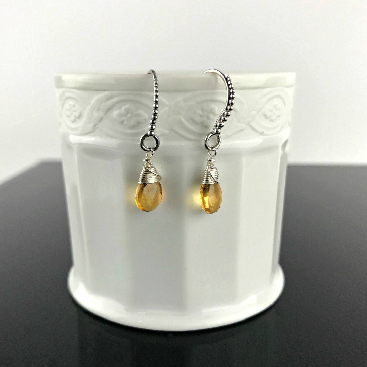 Citrine Earrings November Birthstone Yellow Earrings Teardrop Earrings Minimalist Earrings Silver Earrings Mother's Day Gift Cute Earrings