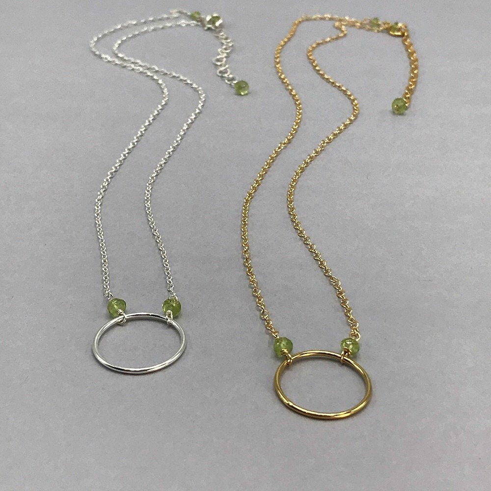 Circle Necklace Peridot Necklace August Birthstone Karma Necklace Dainty Necklace Eternity Necklace Layering Necklace Everyday Necklace