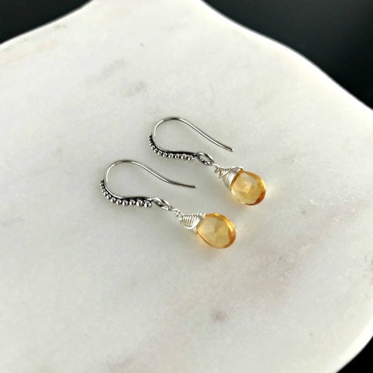 Citrine Earrings November Birthstone Yellow Earrings Teardrop Earrings Minimalist Earrings Silver Earrings Mother's Day Gift Cute Earrings