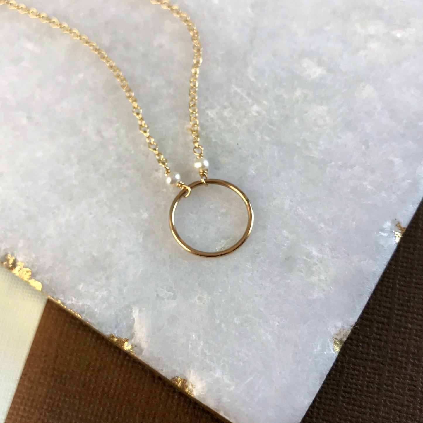 Pearl Necklace,Open Circle Necklace,June Birthstone Jewelry,Karma Necklace,Dainty Eternity Necklace, Layering Everyday Necklac,Birthday Gift