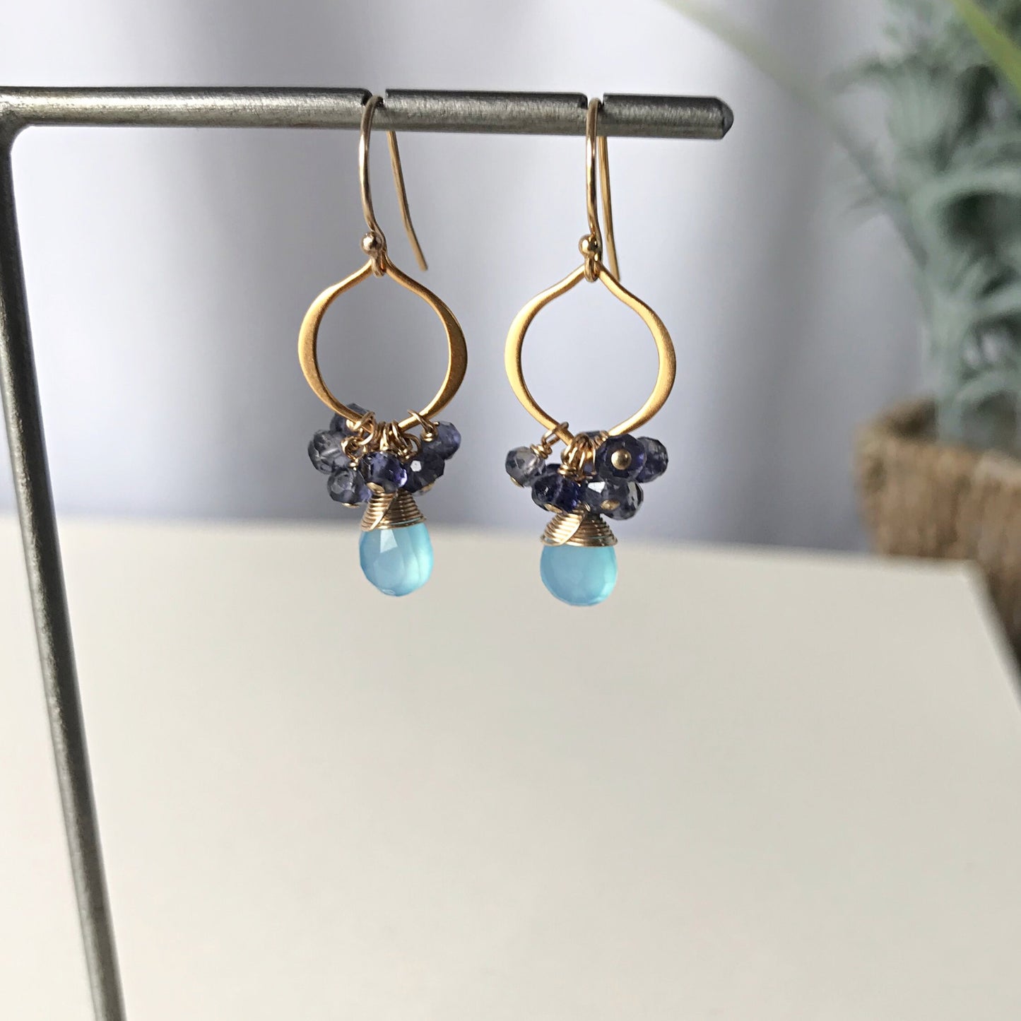 Blue Earrings Teardrop Earrings Earrings for Women Statement Earrings Chandelier Earrings Gold Earrings Gift for Her Gift for Mom