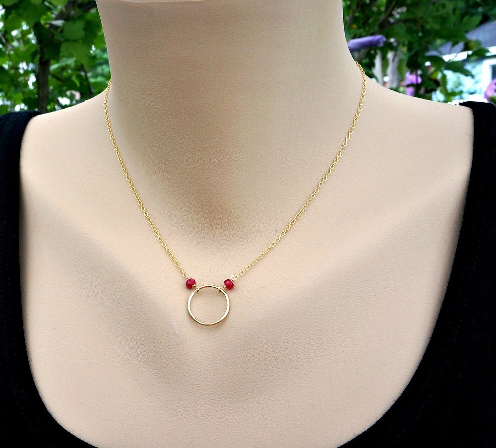 Gold Circle Pendant Ruby Pendant July Birthstone Necklace Dainty Necklace Open Circle Necklace Karma Necklace Eternity Necklace Gift for Mom