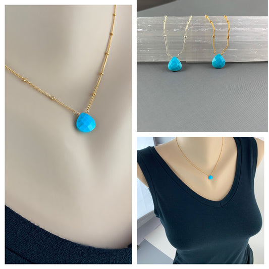 Turquoise Necklace December Birthstone Simple Necklace Blue Necklace Layering Necklace Delicate Necklace Minimalist Necklace Gift for Mom