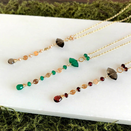 Simple Necklace Delicate Necklace Short Y Necklace Dainty Necklace Layering Necklace Gemstone Necklace Garnet Necklace Pearl Necklace