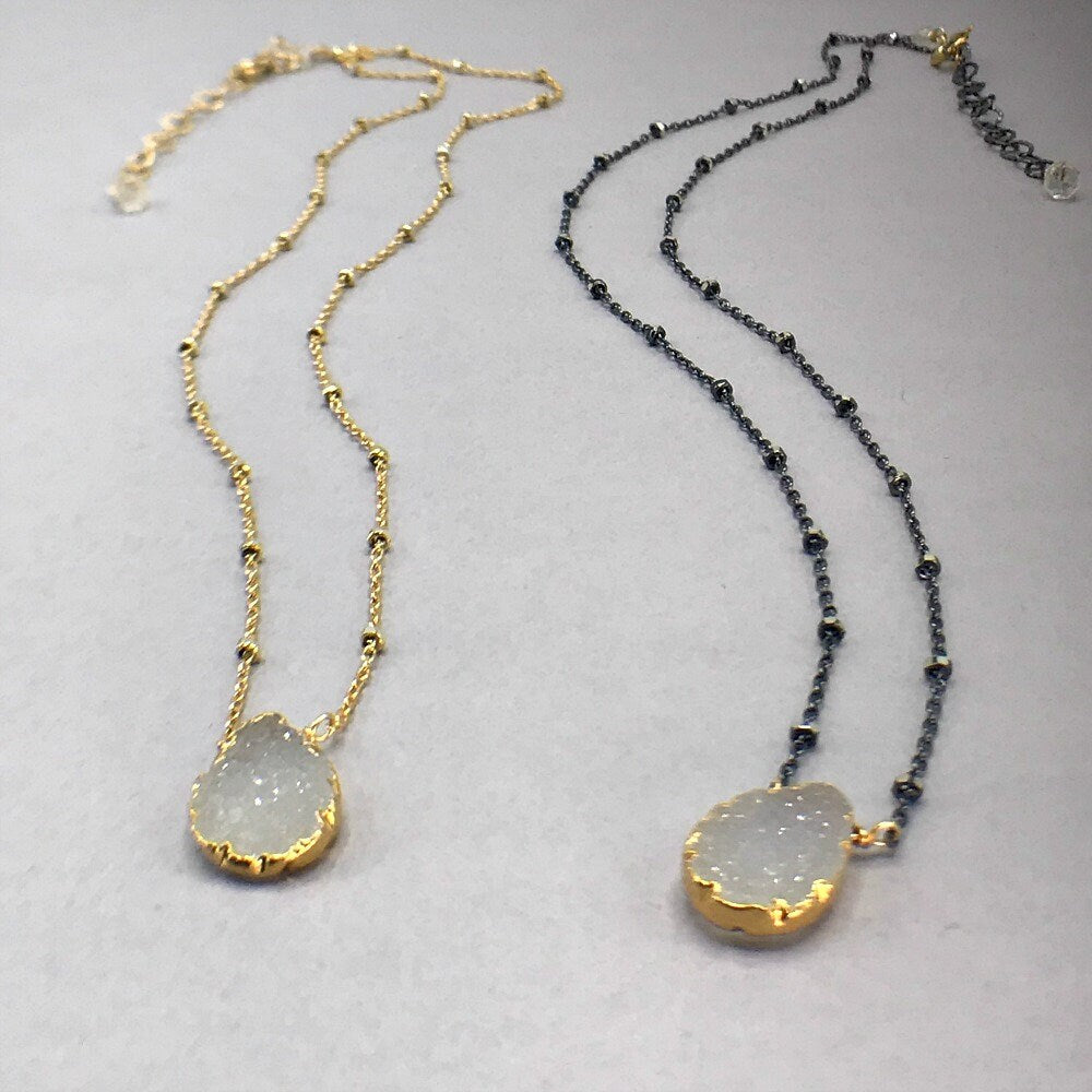 White Druzy Necklace Layering Necklace Delicate Necklace Bridesmaid Gift Gift for Mom Everyday Necklace Choker Necklace Druzy Necklace