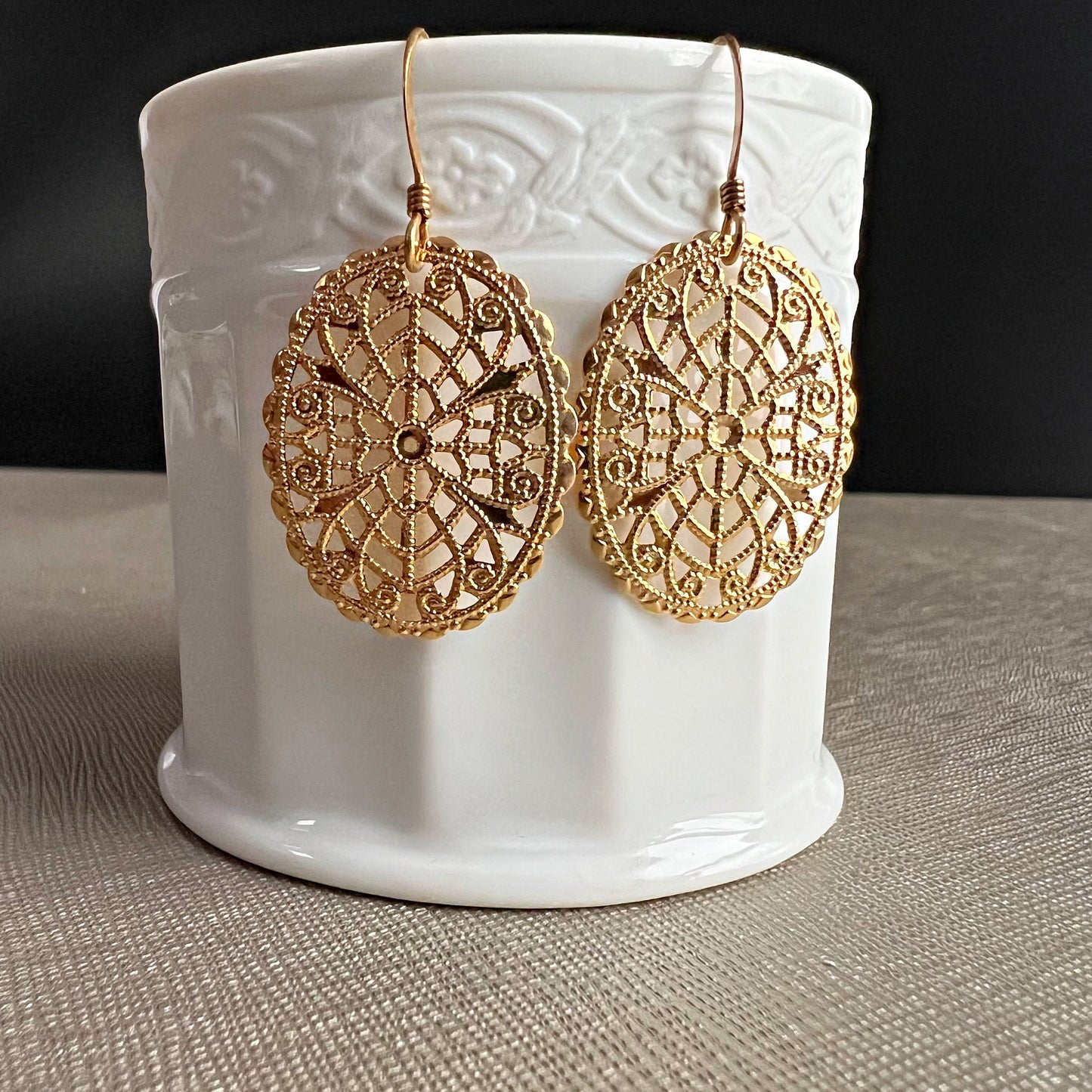 Boho Gold Oval Filigree Earrings,Geometric Filigree Earrings,Elegant Arabesque Earrings,Geometric Filigree Earrings,Stylish Boho Accesories