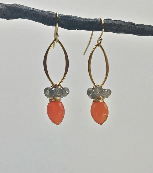 Carnelian Earrings Labradorite Earrings Orange Earrings Dangle Earrings Dainty Earrings Long Earrings Linear Earrings Elegant Earrings