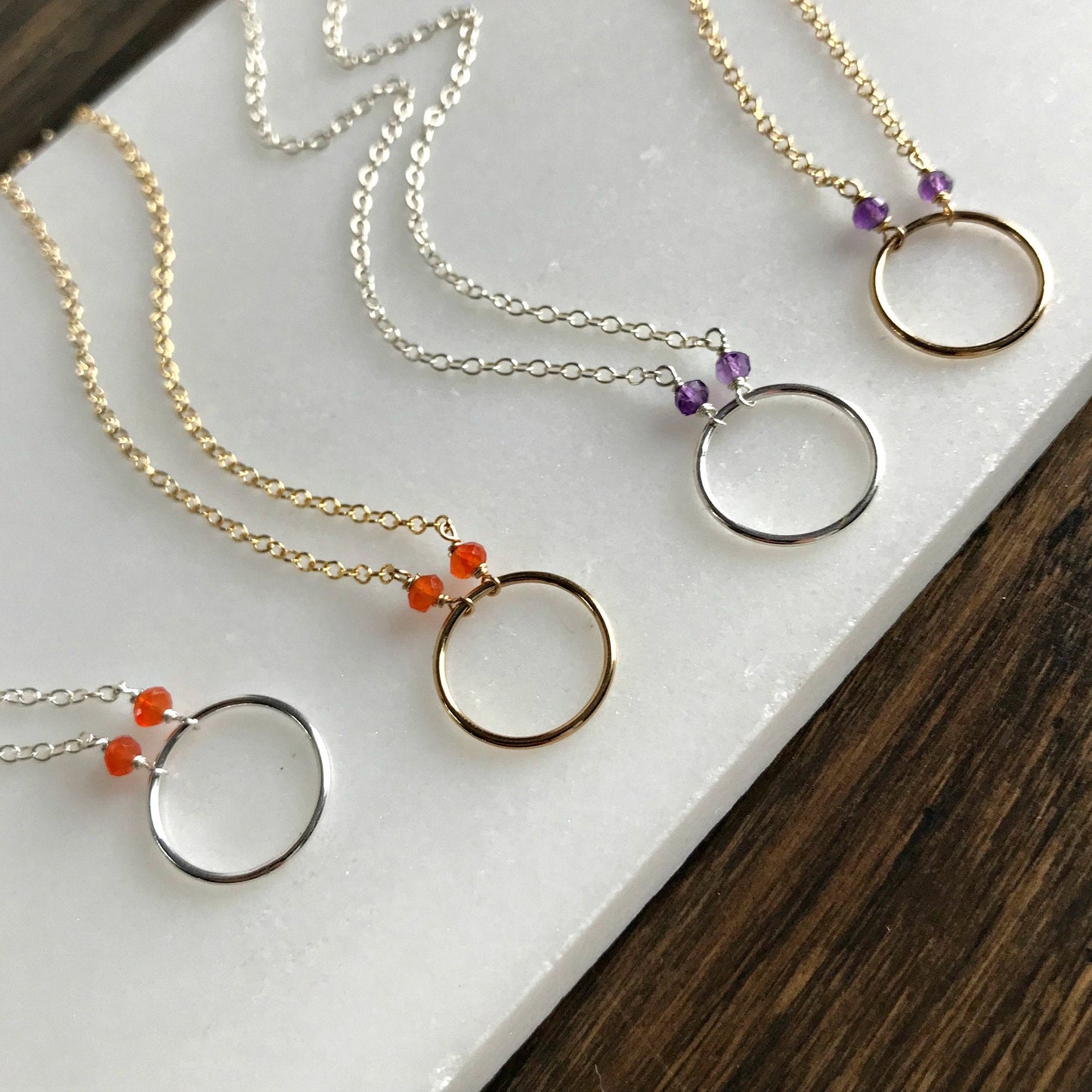 Circle Necklace Karma Necklace Carnelian Necklace Amethyst Necklace Everyday Necklace Circle Jewelry Eternity Necklace Gemstone Necklace