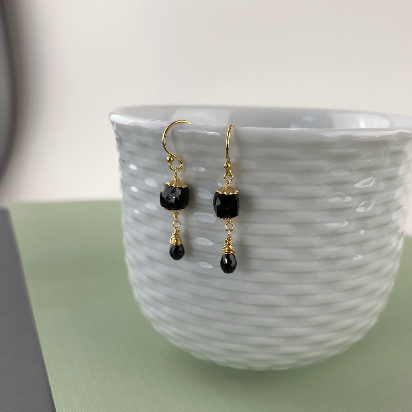 Black Earrings Dainty Earrings Gemstone Earrings Gold Earrings Women Earrings  Gift for Mom Gift for Sister Black and Gold Black Jewelry