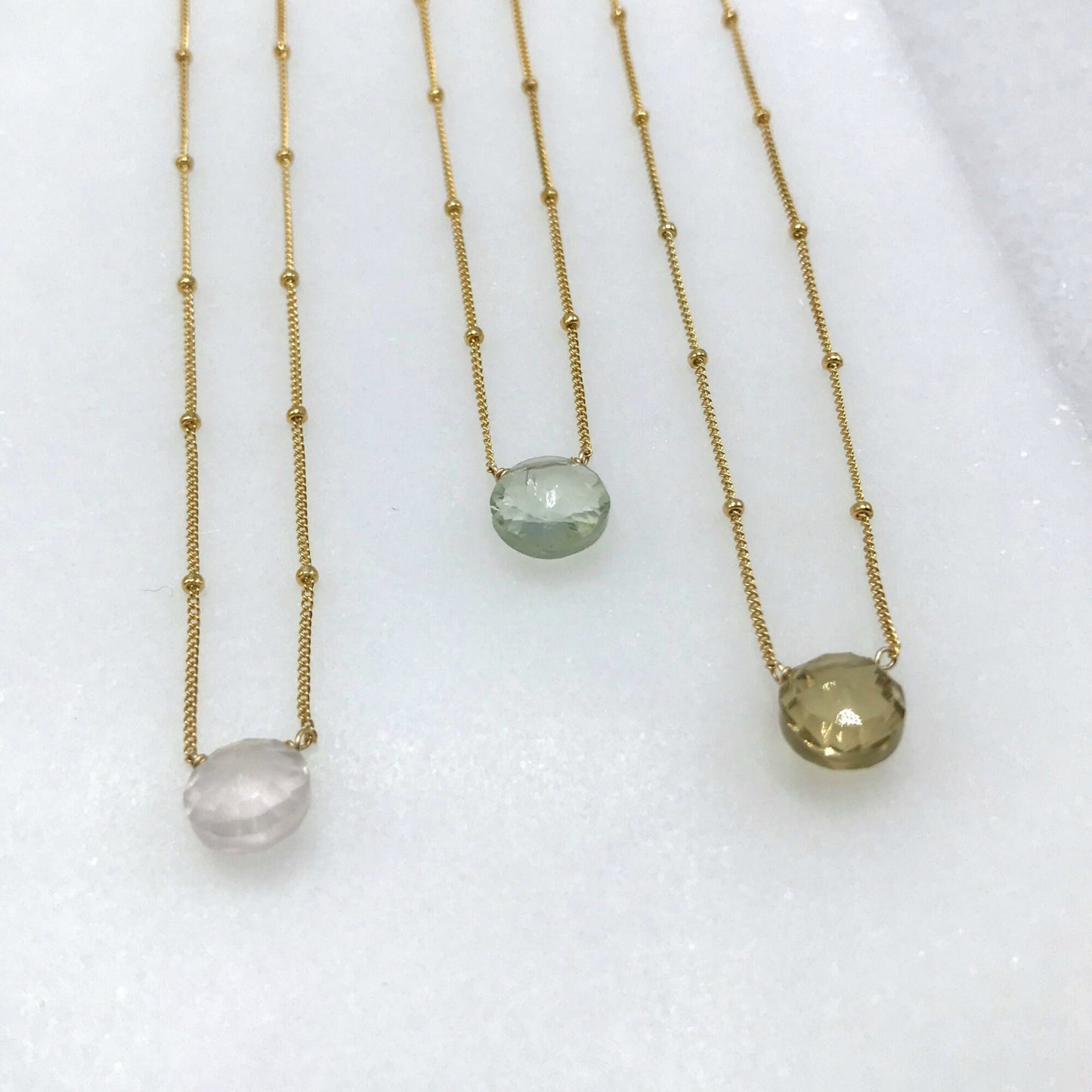 Rose Quartz Necklace Green Amethyst Necklace Citrine Necklace Gemstone Necklace Layering Necklace Gold Necklace Women Necklace Rose Necklace