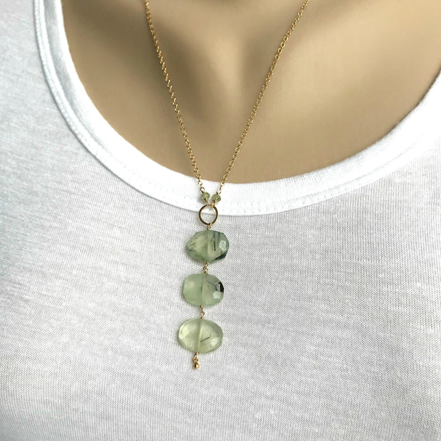 Green Rotile Quartz Necklace Layered Necklace Women Necklace Y Necklace Gemstone Necklace Simple Necklace Gift for Her Valentine's Day