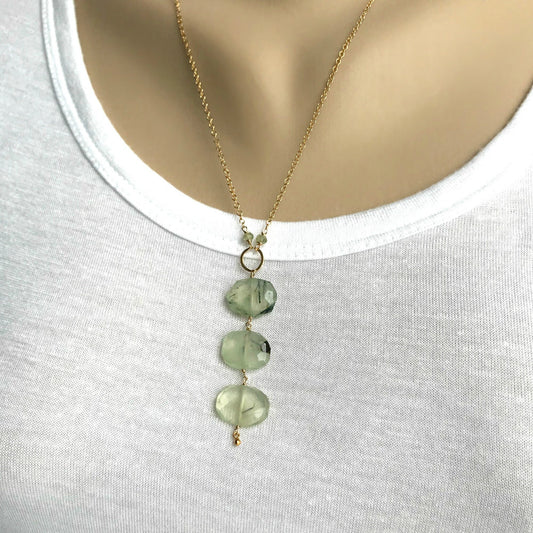 Green Rotile Quartz Necklace Layered Necklace Women Necklace Y Necklace Gemstone Necklace Simple Necklace Gift for Her Valentine's Day