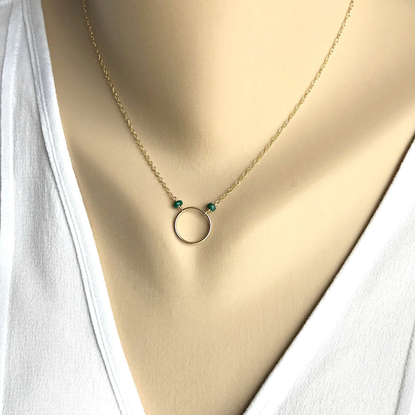 Karma Necklace Gift,Gold Circle Necklace,Emerald Necklace,Pearl Necklace,Birthstone Necklace,Layering Necklace,Dainty Minimalist Necklace