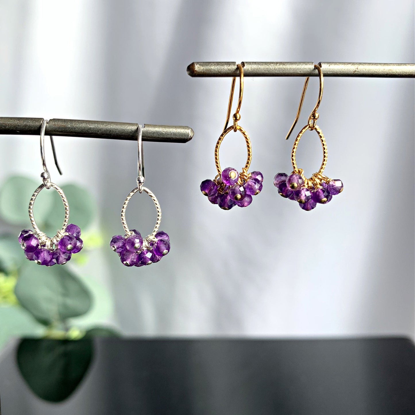 February Birthstone Amethyst Earrings,Delicate and Dainty Purple Earrings,Chic Amethyst Gemstone Jewelry,Minimalist Gold and Silver Earrings