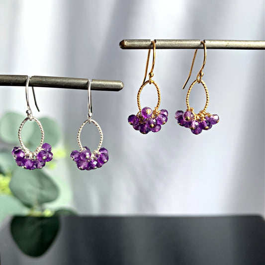 February Birthstone Amethyst Earrings,Delicate and Dainty Purple Earrings,Chic Amethyst Gemstone Jewelry,Minimalist Gold and Silver Earrings