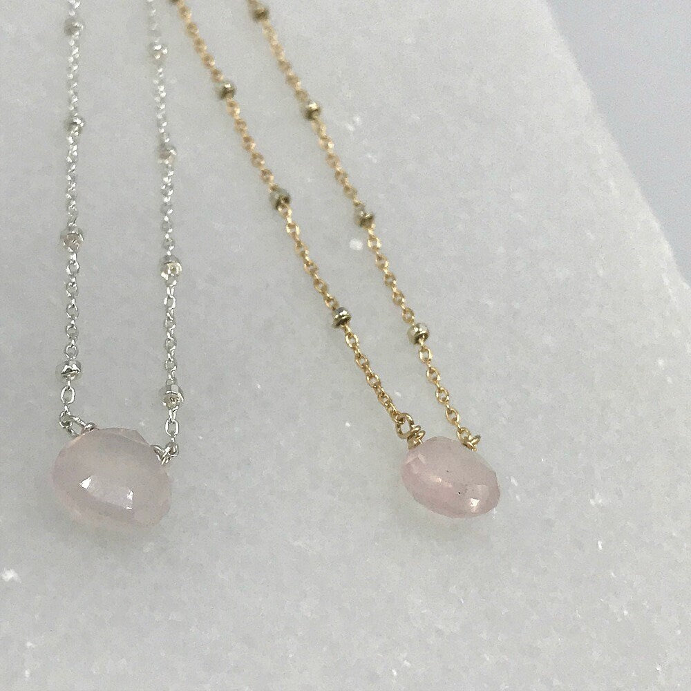 Rose Quartz Pendant October Birthstone Chakra Necklace Delicate Necklace Layering Necklace Dainty Necklace Boho Necklace Gift for her