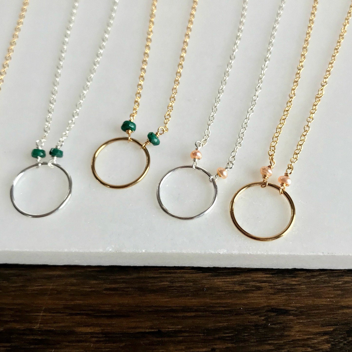 Emerald Necklace May Birthstone Pearl Necklace Circle Necklace Ring Necklace Simple Necklace Gold Necklace Silver necklace karma Necklace