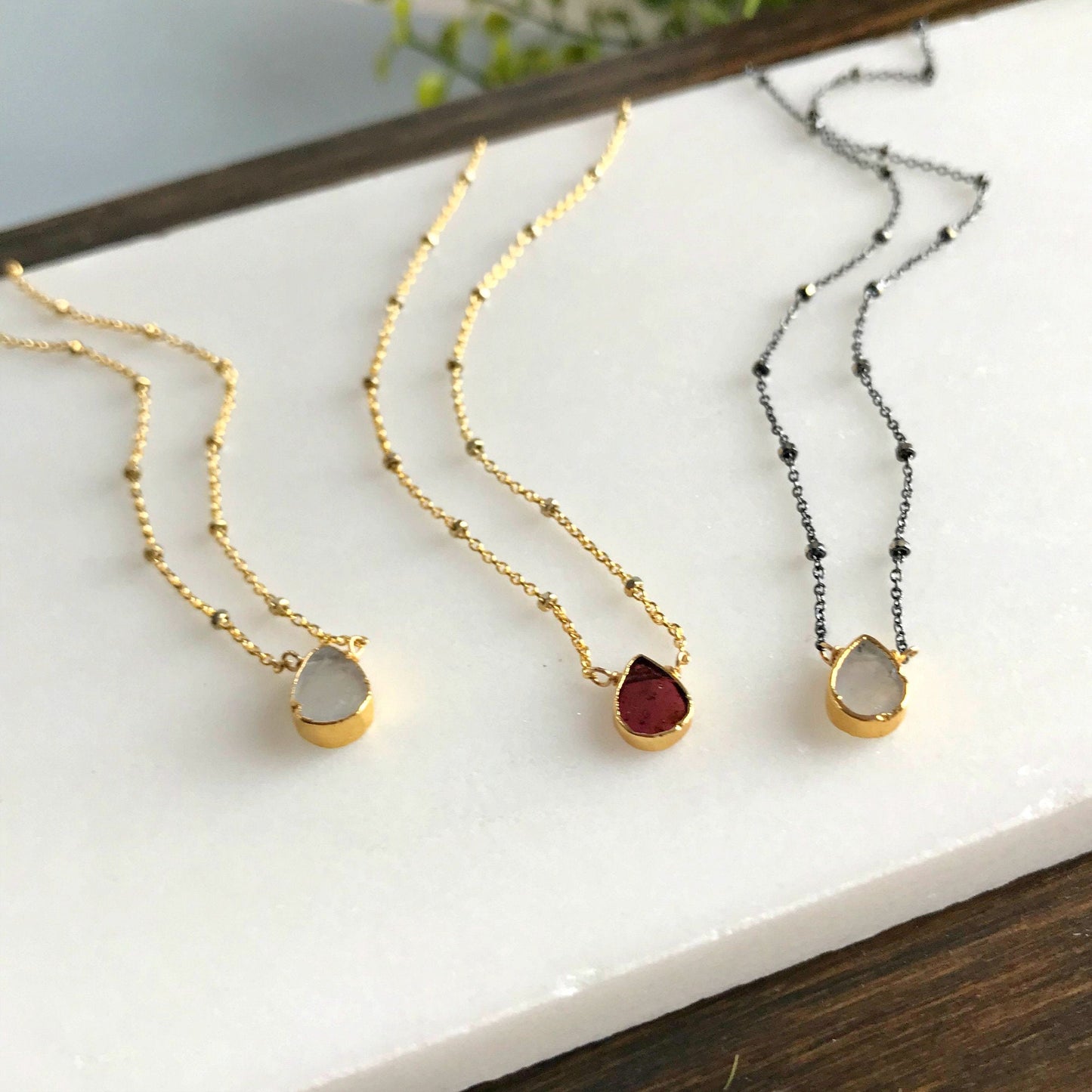 Garnet Necklace Moonstone Pendant Dainty Necklace Birthstone Necklace Gold Necklace Choker Necklace Women Necklace Simple Necklace