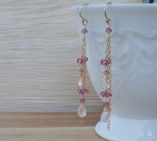 Rose Quartz Pink Tourmaline Earrings Delicate Earrings Long Earrings Drop Earrings Dangle Earrings Pink Earrings Statement Earrings