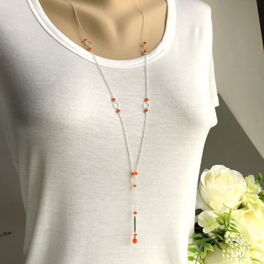 Y Necklace Carnelian Necklace Bar Necklace Dainty Necklace Orange Necklace Layering Necklace Lariat Necklace Boho Necklace Gift for Mom