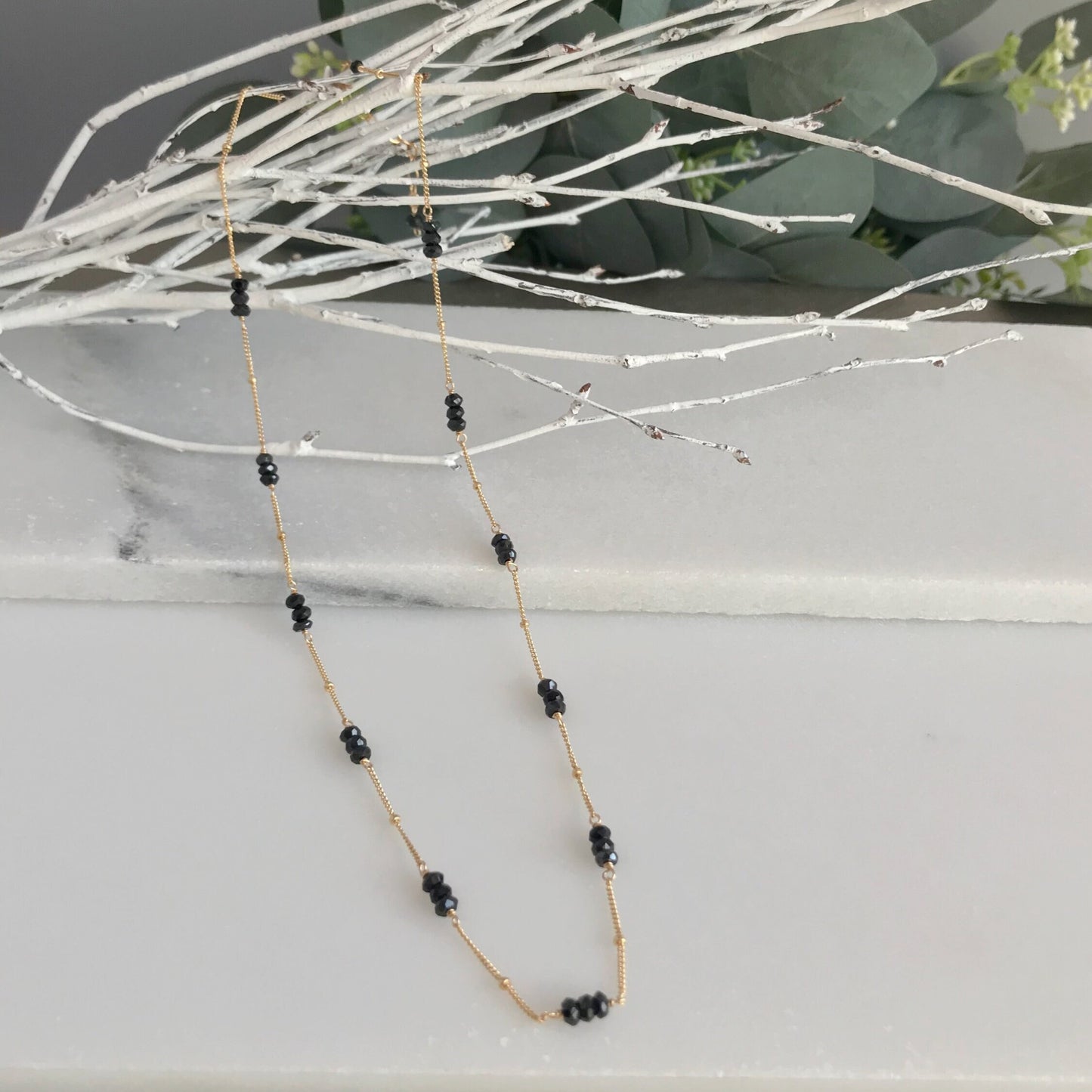 Elegant Black Spinel Necklace - Handcrafted Gold & Black Gemstone Jewelry, Dainty Minimalist Layering Piece, Chic Accessory for Her