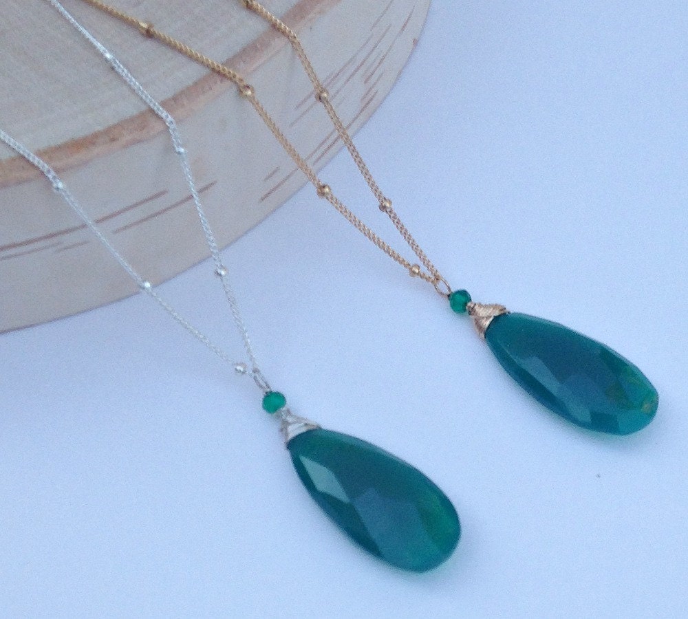 Green Onyx Necklace Teardrop Pendant Birthstone Jewelry Layering Necklace Green Pendant Women Necklace Gift for Her Gift for Girlfriend