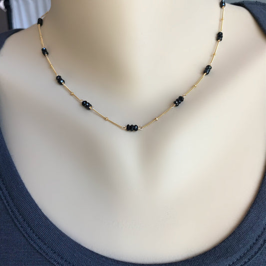 Black Spinel Necklace,Simple Layering Necklace,Black Beaded Necklace,Gemstone Handmade Necklace,Gold and Black Necklace,Necklace for Women