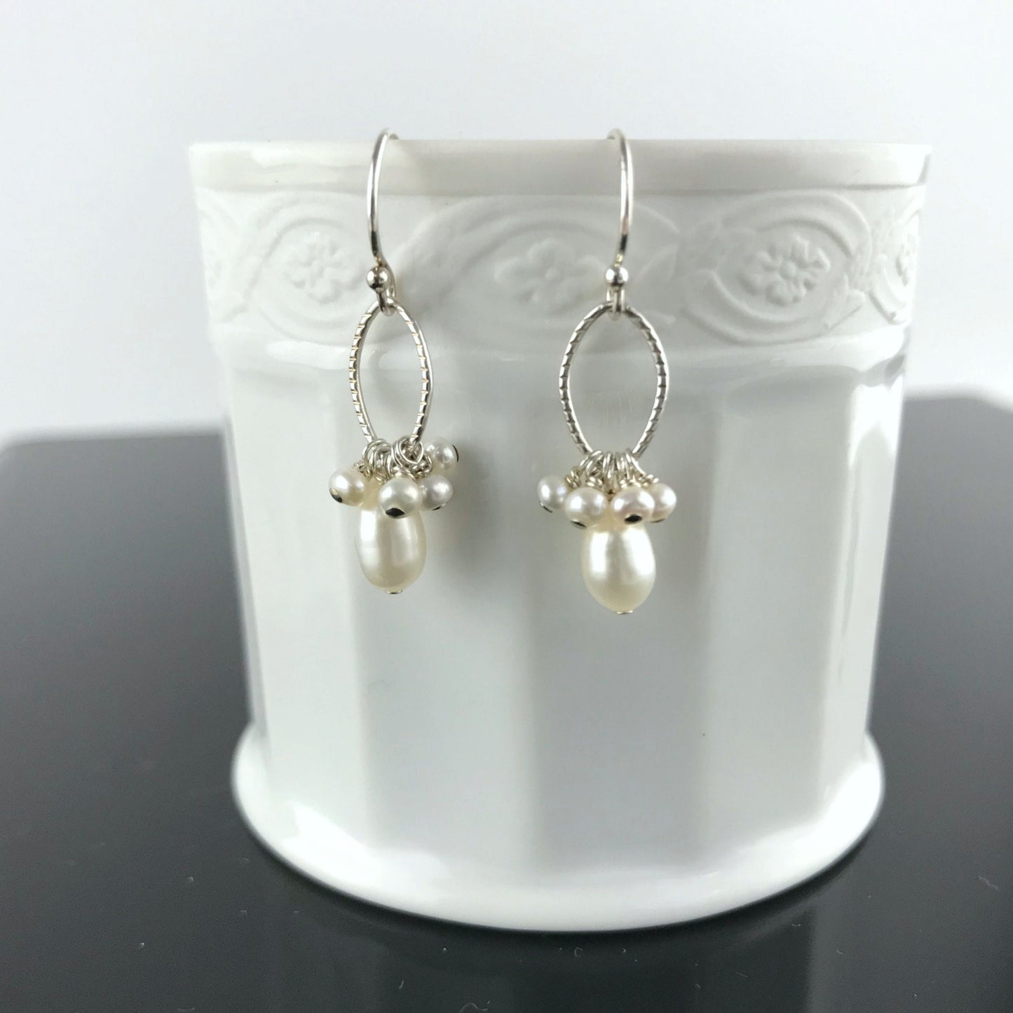 Pearl Earrings, Birthstone Jewelry, June Birthstone,Teardrop Earrings, Cluster Earrings,  Gold Earrings ,Silver Earrings, Gift for Mom