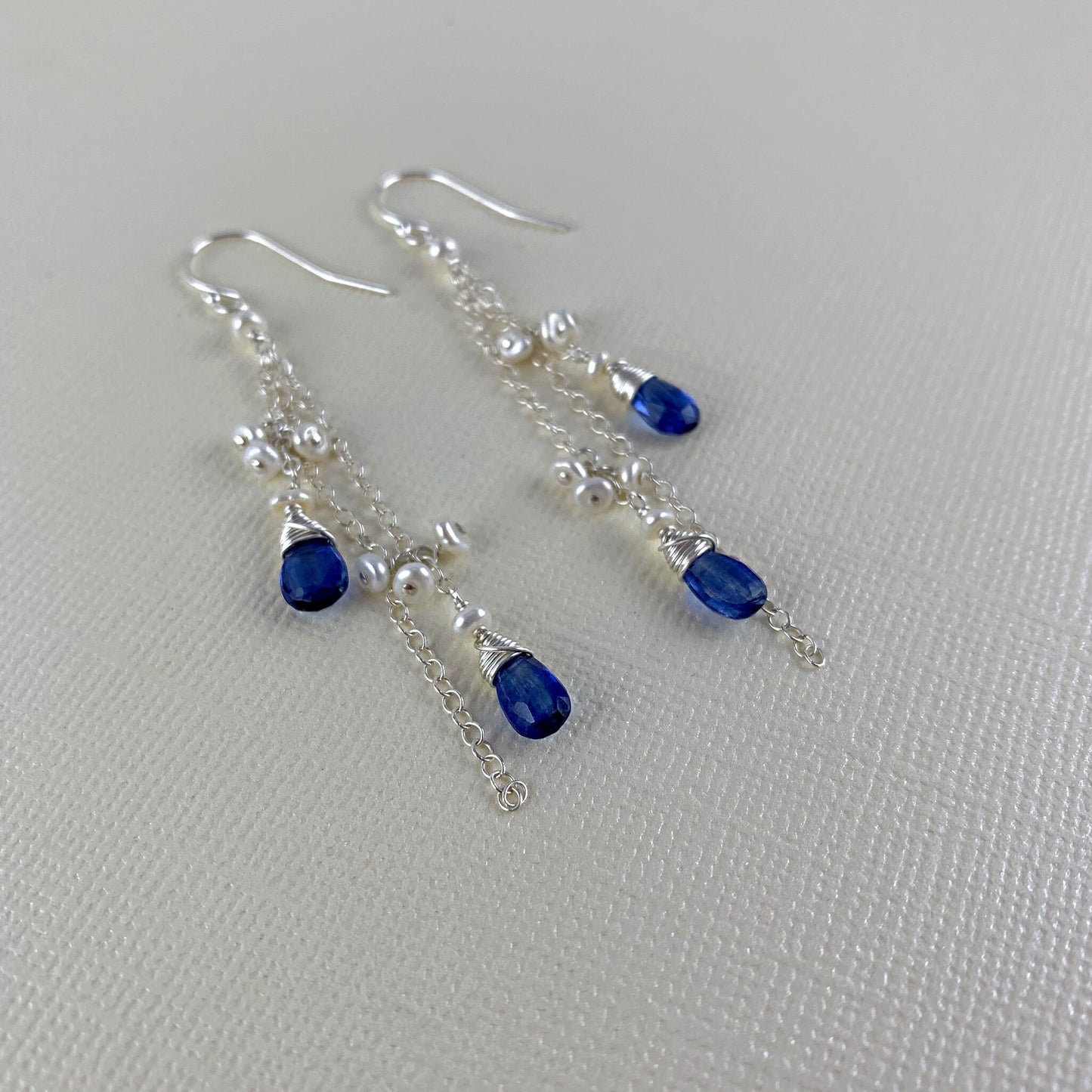 Tassel Earrings Kyanite Earrings Blue Earrings Long Earrings Gemstone Earrings Cluster Earrings Teardrop Earrings Pearl Earrings