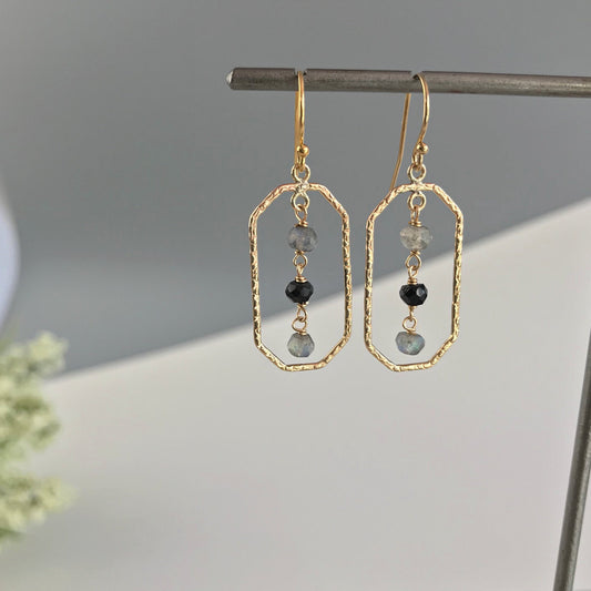 Black Earrings Labradorite Earrings Geometric Earrings Dainty Earrings Gemstone Earrings Gold Earrings Gift for Her Dangle Earrings