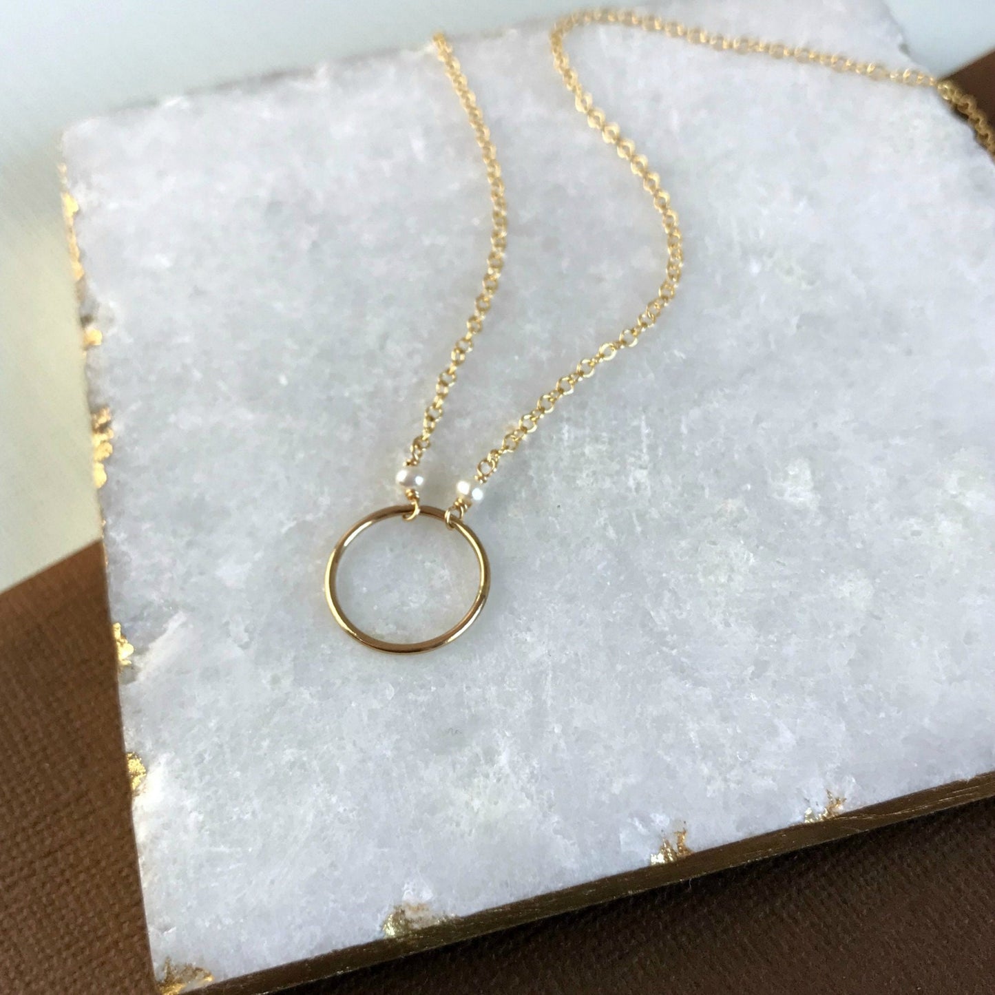 Pearl Necklace,Open Circle Necklace,June Birthstone Jewelry,Karma Necklace,Dainty Eternity Necklace, Layering Everyday Necklac,Birthday Gift