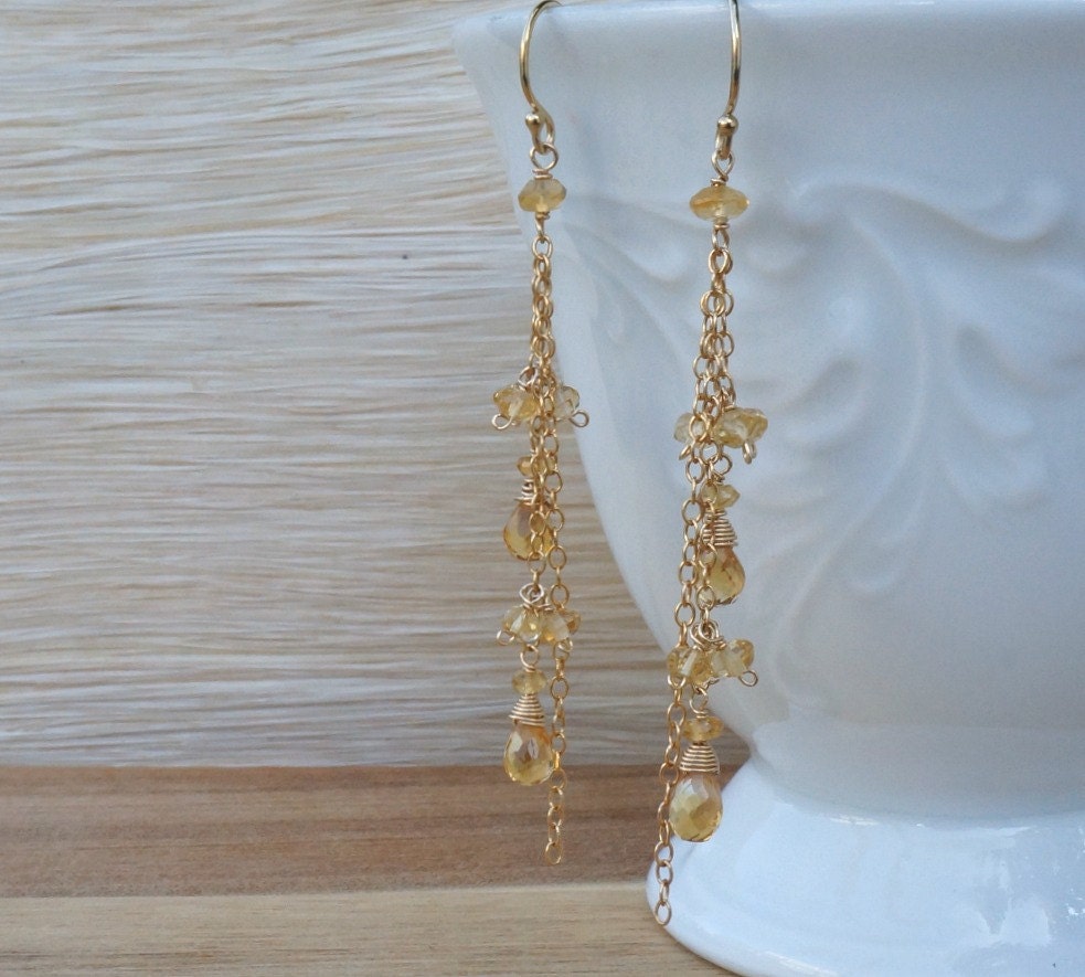 Citrine Earrings November Birthstone Long Earrings Dangle Earrings Drop Earrings Gemstone Earrings Statement Earrings Delicate Earrings