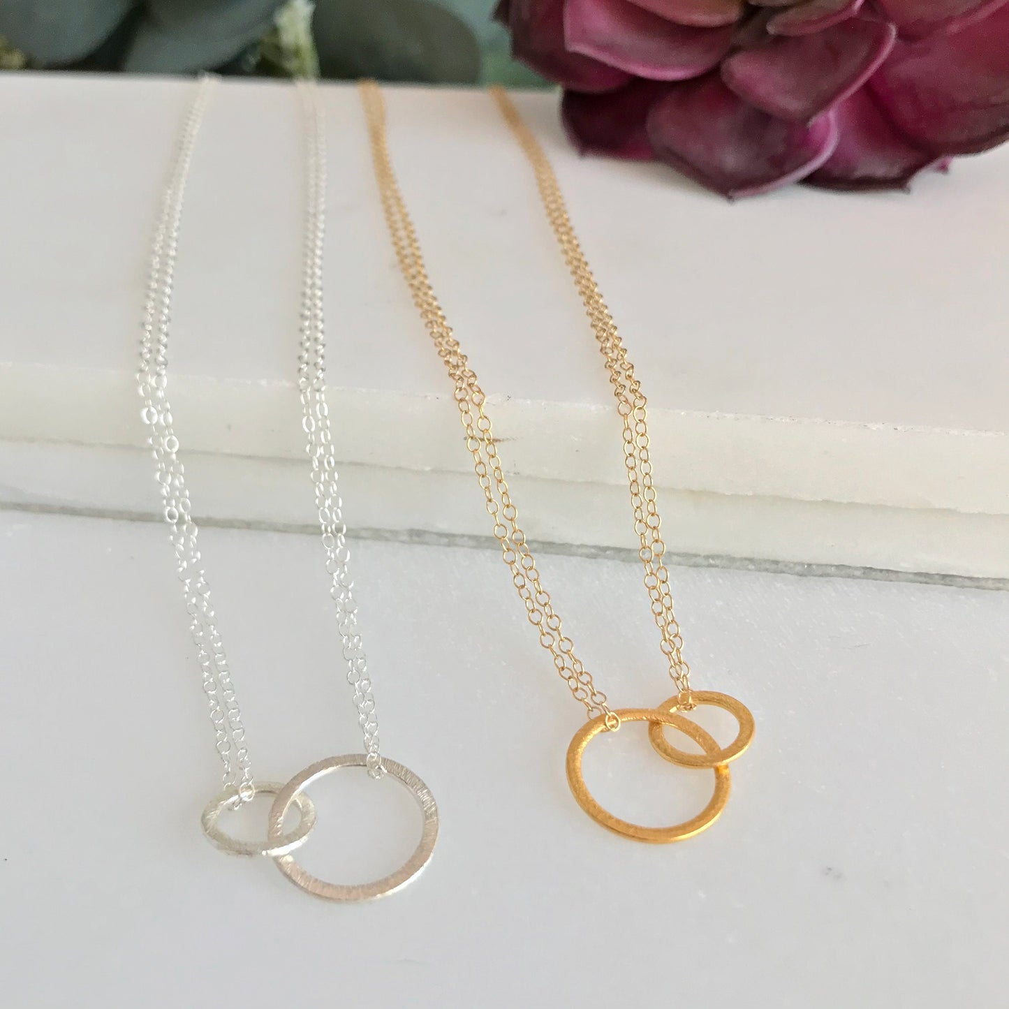 Circle Necklace Karma Necklace Dainty Necklace Everyday Necklace Circle Jewelry Eternity Necklace Linked Circles Interlocking Circles