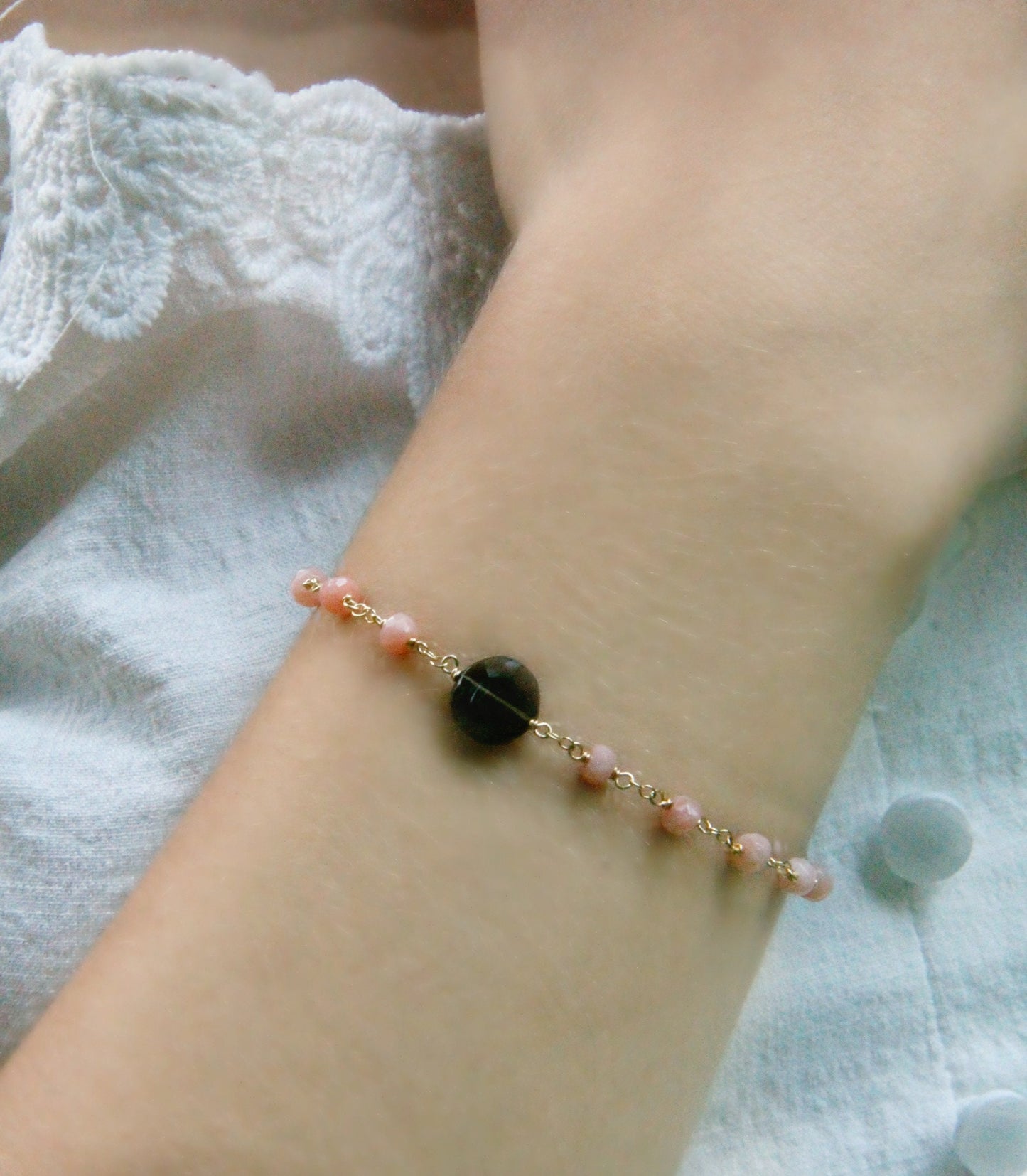 Smoky Quartz Bracelet Rhodochrosite Bracelet Pink Bracelet Chakra Bracelet Gift for Sister Gift for Mom Gold Bracelet Gift for Girlfriend