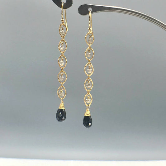 Dangle Earrings,Black Earring Labradorite Earrings,Long Earrings,Linear Earring,Earrings for Women,Delicate Earrings,Gemstone Earrings