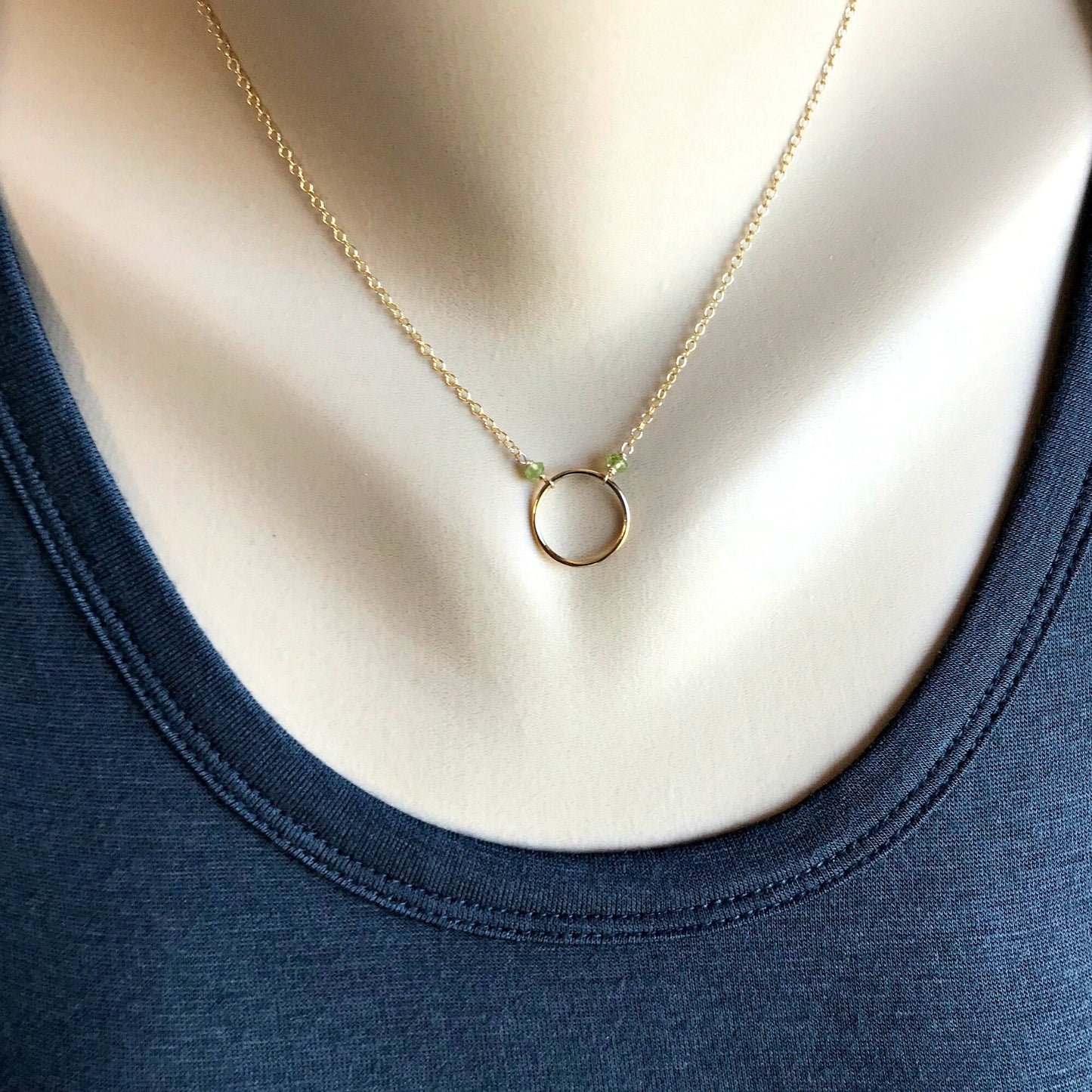 Circle Necklace Peridot Necklace August Birthstone Karma Necklace Dainty Necklace Eternity Necklace Layering Necklace Everyday Necklace