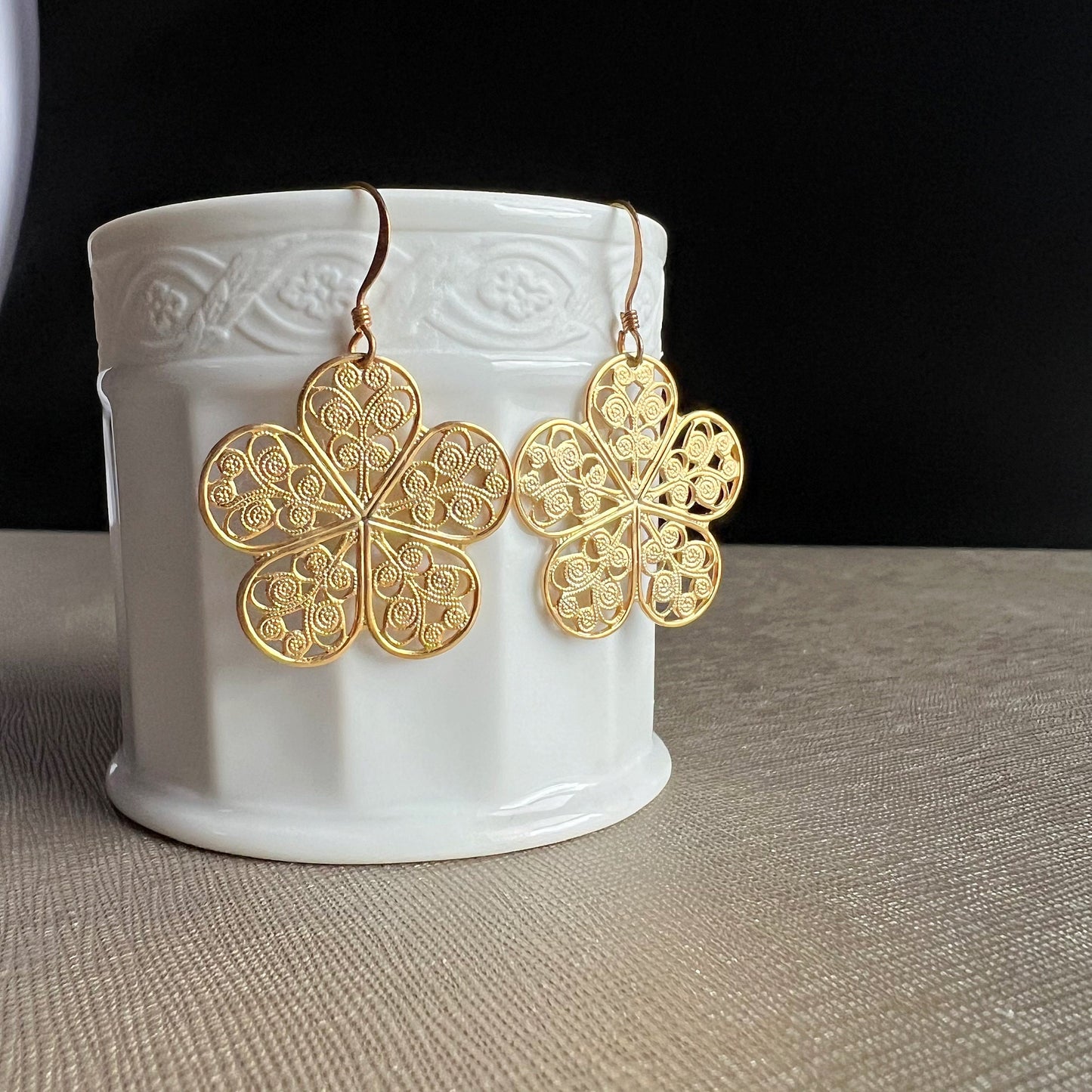 Gold Lace Flower Earrings,Filigree Earrings,Bohemian Earrings,Gold Earrings,Summer Earrings,Arabesque Earrigs,Dainty Lightweight Earrings