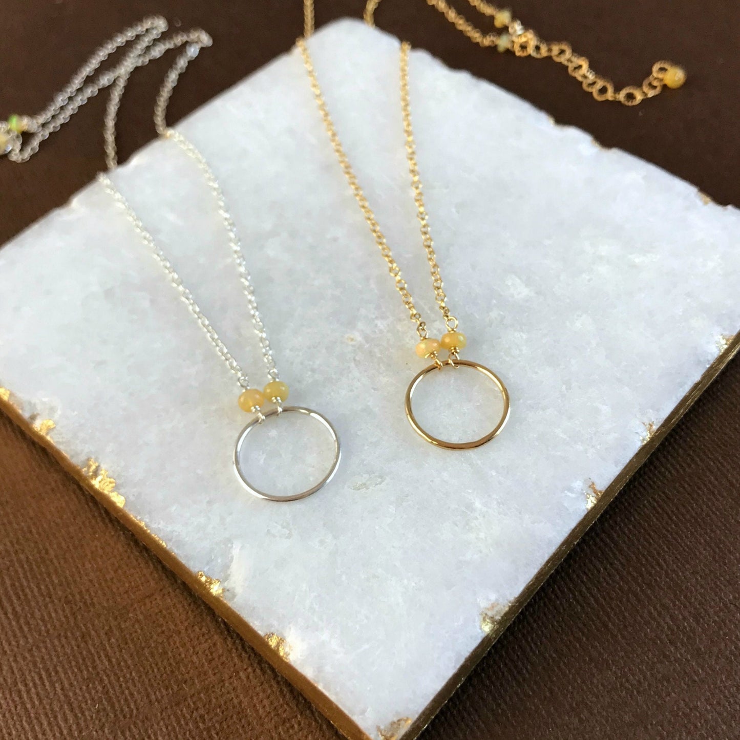 Opal Necklace October Birthstone  Circle Pendant Karma Necklace Dainty Necklace Eternity Necklace Layering Necklace Everyday Necklace