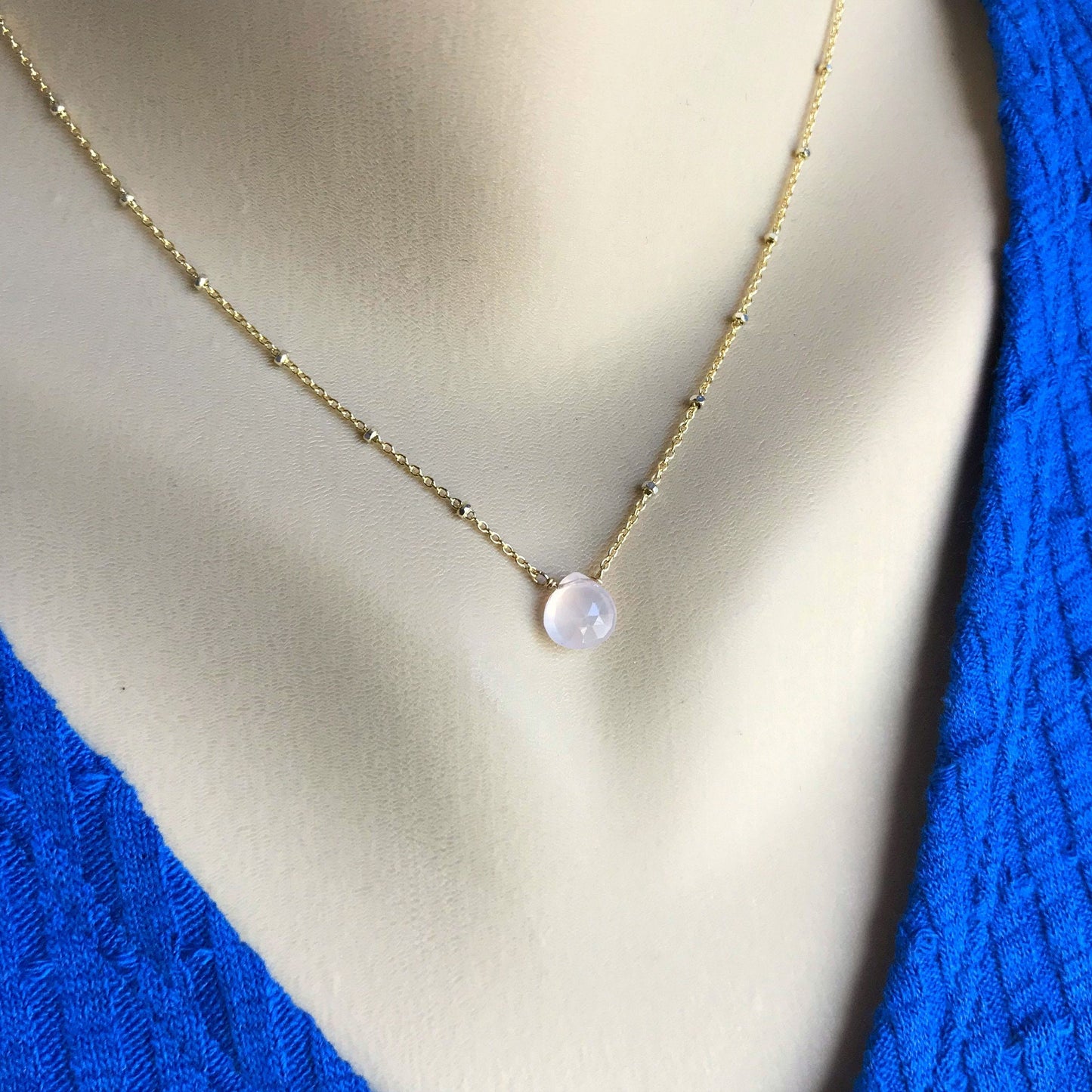 Rose Quartz Pendant October Birthstone Chakra Necklace Delicate Necklace Layering Necklace Dainty Necklace Boho Necklace Gift for her