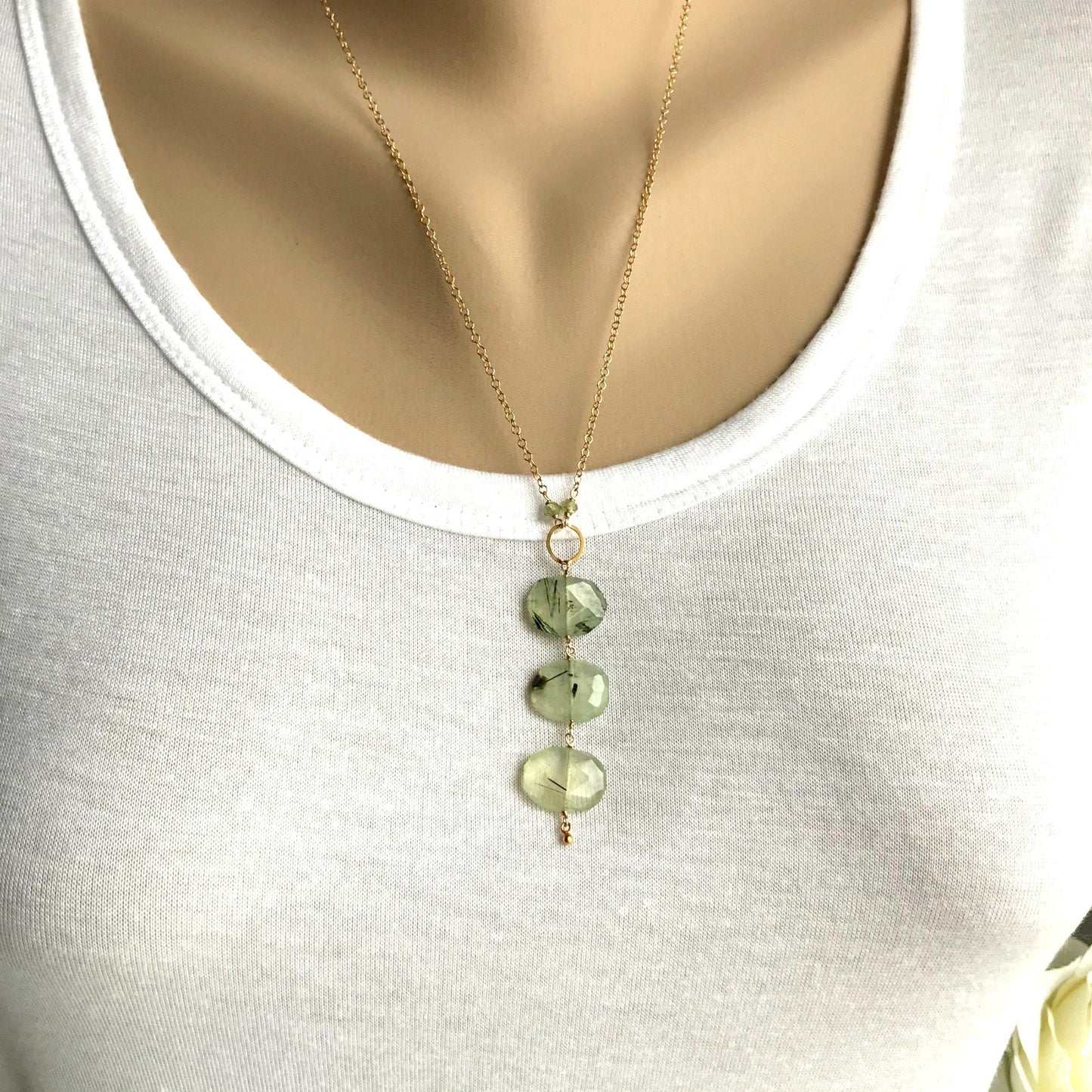 Green Rotile Quartz Necklace Layered Necklace Women Necklace Y Necklace Gemstone Necklace Simple Necklace Gift for Her Valentine's Day