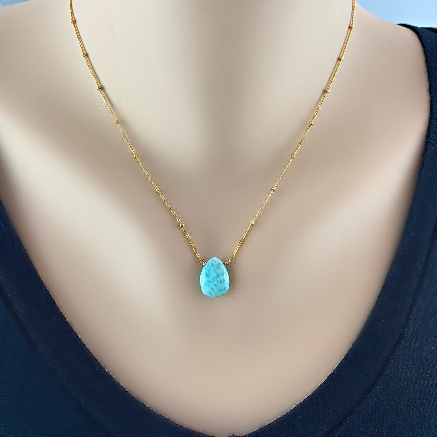 Amazonite Necklace Gemstone Necklace Dainty Necklace Layering Necklace Layering Necklace Necklace for Women Gift for Her Gold Necklace