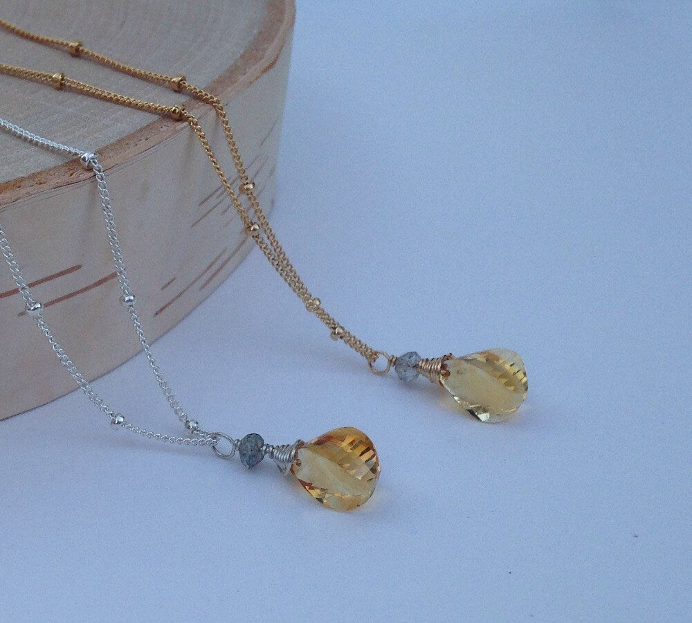 Citrine Necklace November Birthstone Gemstone Pendant Layering Necklace Dainty Necklace Minimalist Necklace Gold Necklace Gift for Mom
