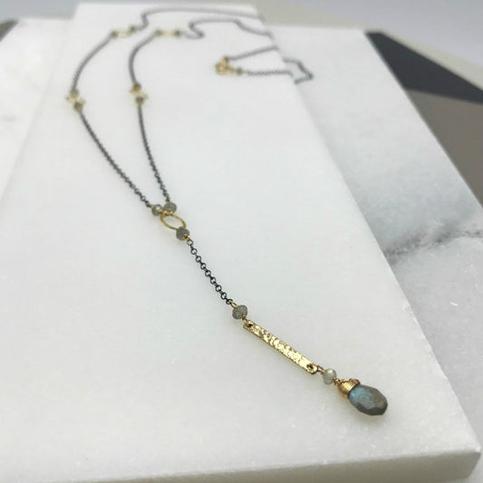 Labradorite Necklace Y Necklace Lariat Necklace Layering Necklace  Dainty Necklace Gemstone Necklace Delicate Necklace Valentine's Day
