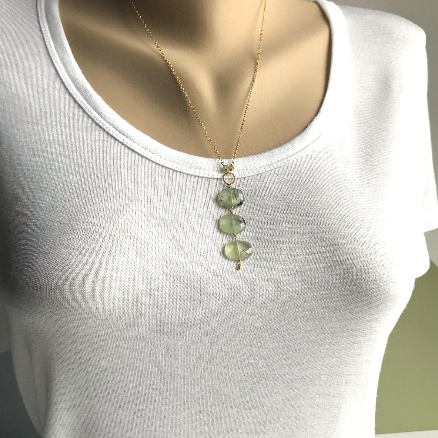 Green Rotile Quartz Necklace Layered Necklace Women Necklace Y Necklace Gemstone Necklace Simple Necklace Gift for Her Valentine's Day