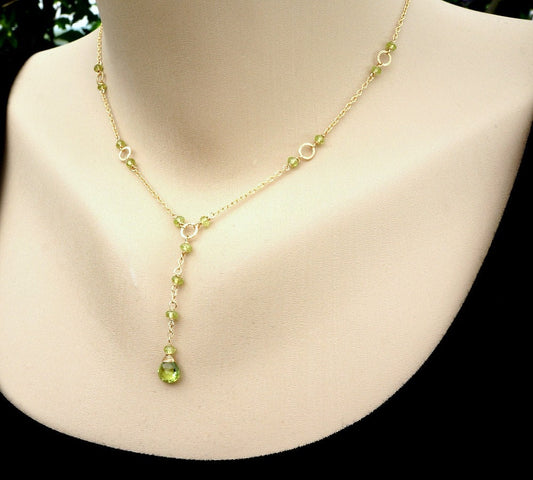 Peridot Lariat Necklace,Green Y necklace,Necklace for Women,Gemstone Lariat Necklace, Necklaces for Women,Green Dainty Necklace,Leo Gift