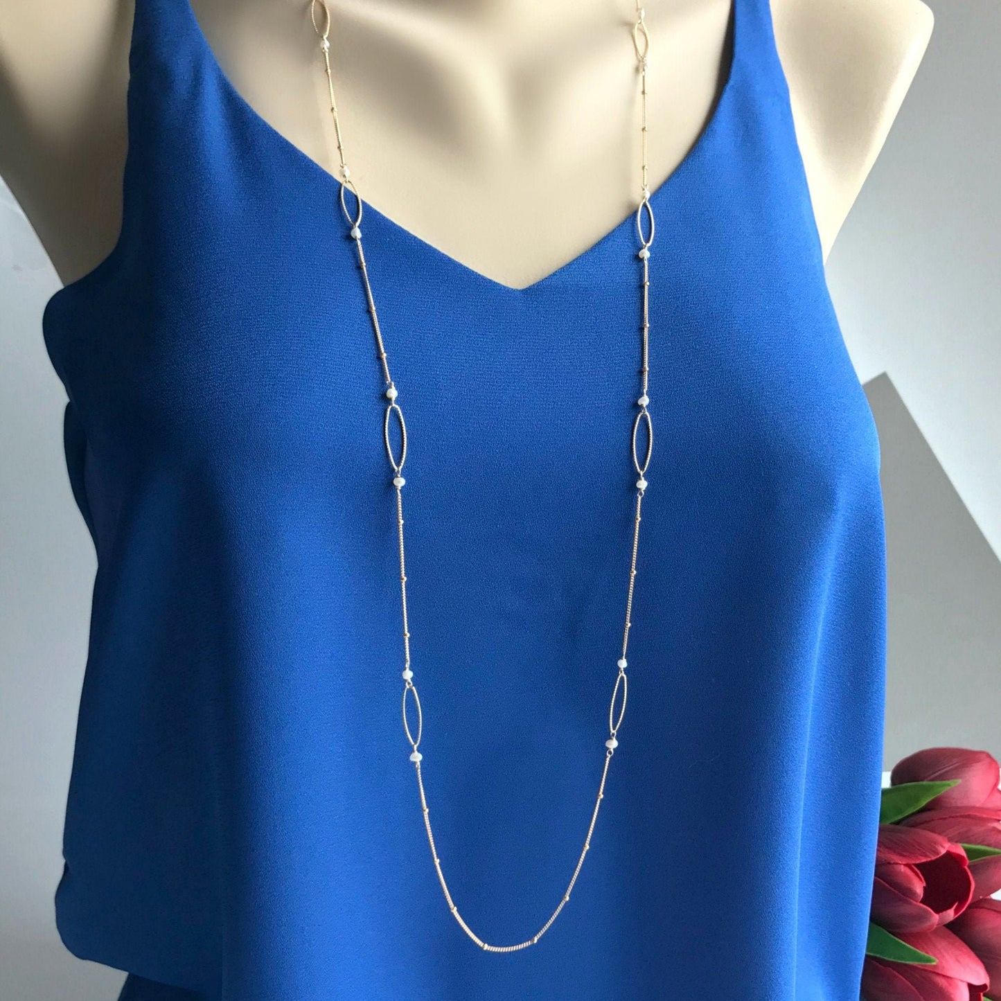 Pearl Necklace Station Necklace Long Necklace Gemstone Necklace Layering Necklace Simple Necklace Dainty Necklace Mother's Day Gift