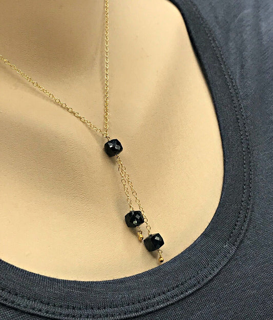 Lariat Necklace Black Spinel Necklace Y Necklace Drop Necklace Black Gemstone Necklace Elegant Necklace Gift for Her Handmade Necklace