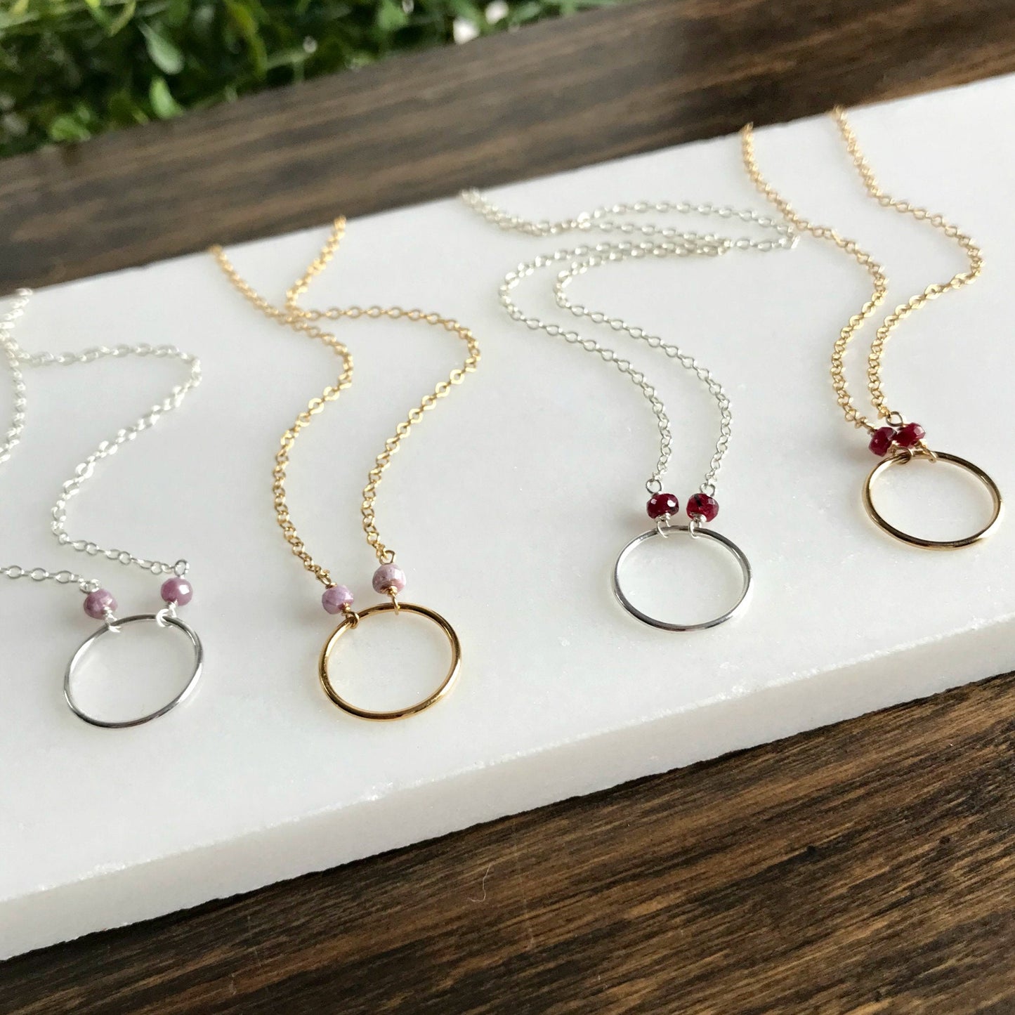 Gold Circle Pendant Ruby Pendant July Birthstone Necklace Dainty Necklace Open Circle Necklace Karma Necklace Eternity Necklace Gift for Mom