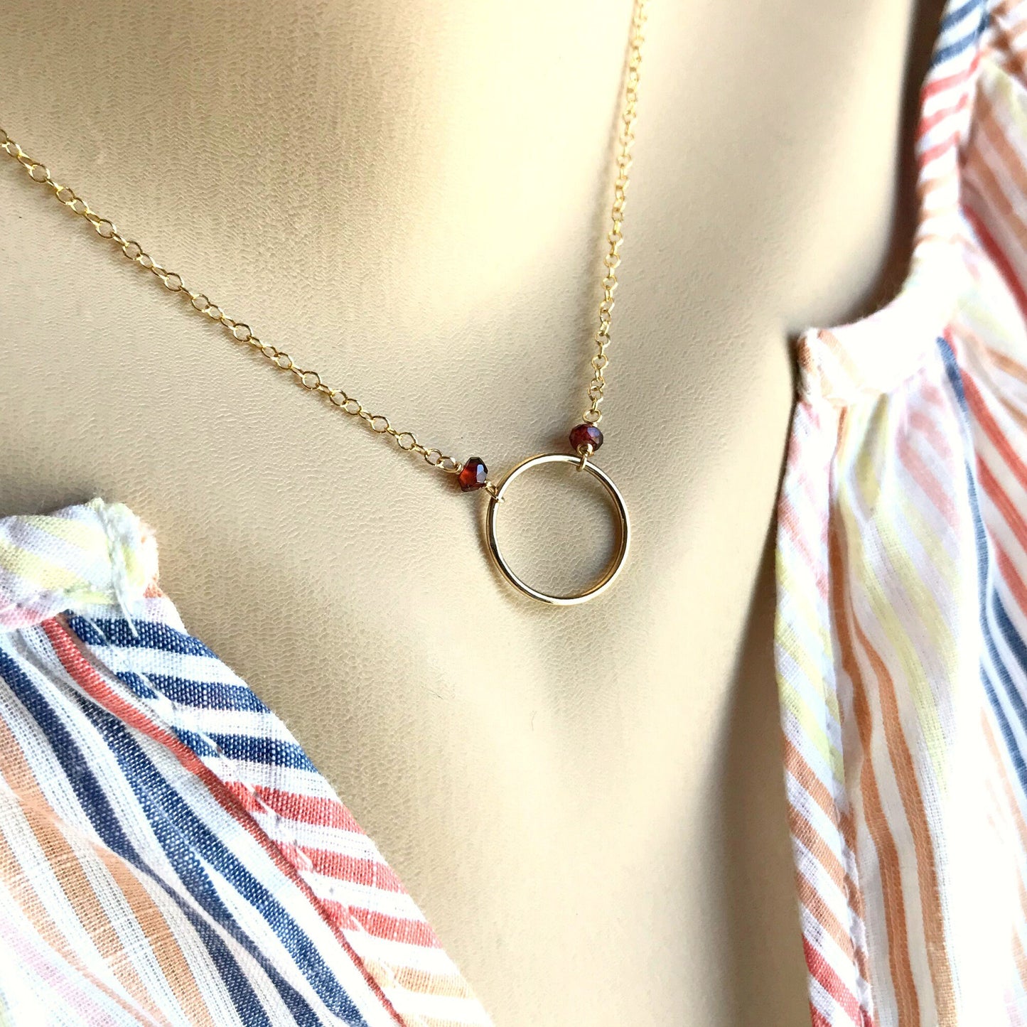 Garnet Circle Necklace,Infinity Necklace,January Birthstone,Layering Gold or Silver Necklace,Dainty Red Garnet Jewelry,Friendship Necklace