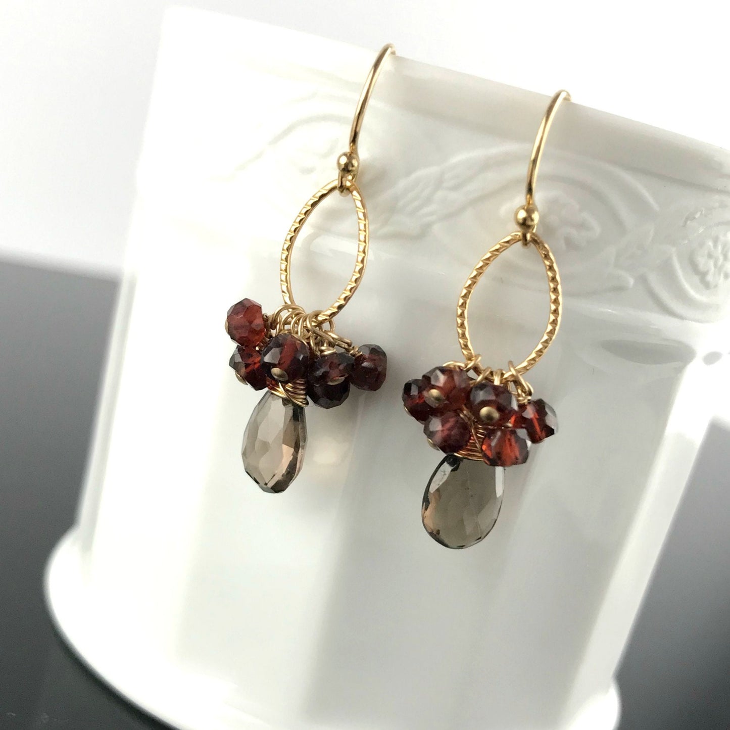 Smoky Quartz Earrings Garnet Earrings Gemstone Earrings Teardrop Earrings Gold Earrings Silver Earrings Gift for Sister Gift for Her